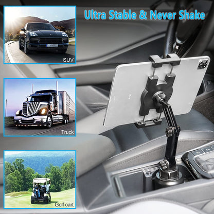 Oilcan car mount tablet cup holder, drink holder car iPad holder [Stable & Durable], car cup holder for iPad Pro Air Mini, Galaxy, Lenovo, Huawei, iPhone, etc. (4-12.9 inches)
