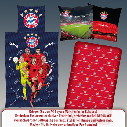 FC Bayern Munich bedding Player 135x200 cm + 80x80 cm 100% cotton flannel record champions Harry Kane, Musiala, Müller Allianz Arena football FCB German size zipper