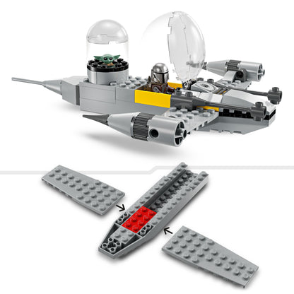 LEGO Star Wars 75410 Mandos and Grogu's N-1 Starfighter Toy featuring The Mandalorian, Grogu & R5-D4 Minifigures, including buildable fuel station, starship starter set for boys and girls aged 4 and up.