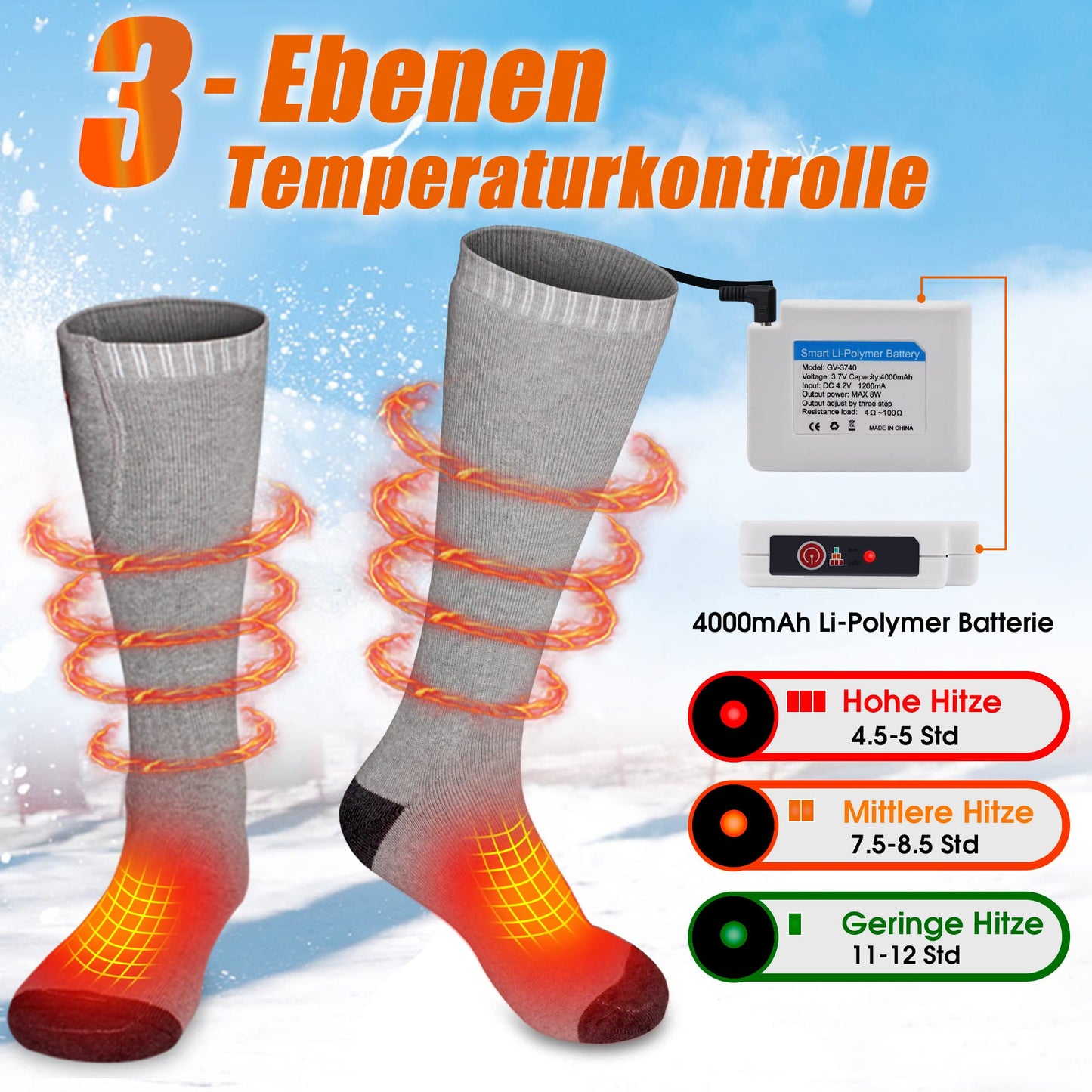 Svpro Heated Socks Men Women, Rechargeable Electric Battery Heated Socks Warm Sock Foot Warmer 12 Hours Long Heating Time for Indoor Outdoor Hunting, Camping, Hiking, Motorcycle