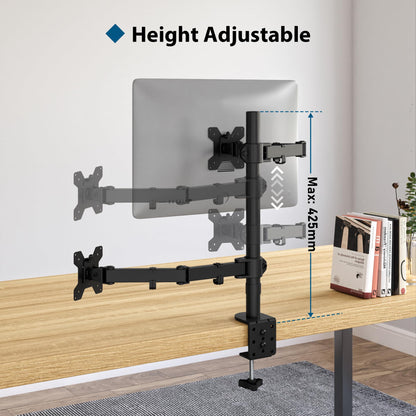 BONTEC Monitor Stand with Laptop Arm for 13-32 inch LCD LED Screen up to 15.6" Notebook, Tilt, Swivel, Monitor Laptop Mount Desk with Clamp, VESA 75x75-100x100mm.