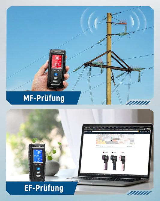 ERICKHILL EMF meter, rechargeable, electromagnetic radiation detector, handheld device, digital LCD EMF detector, great tester for home EMF inspections, office, outdoor, and ghost hunting.