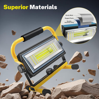 SYLSTAR LED construction spotlight with battery, 80W 7000 lumens LED spotlight with battery work light with 6 modes, portable work spotlight for workshop construction site garage camping outdoor lighting