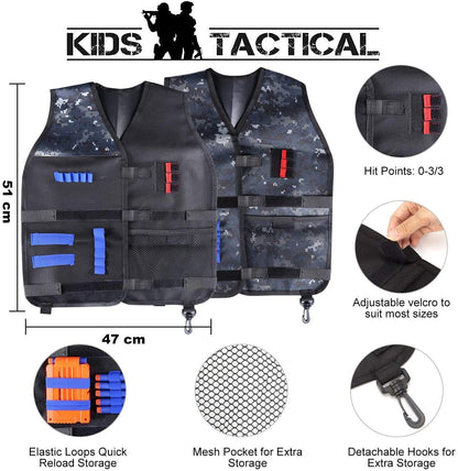 INNOCHEER Tactical Vest 2 Pack for Kids, Tactical Jacket Kit with 80 Darts, 2 Goggles, 2 Quick Reload Clips, 2 Masks, and 2 Wristbands.