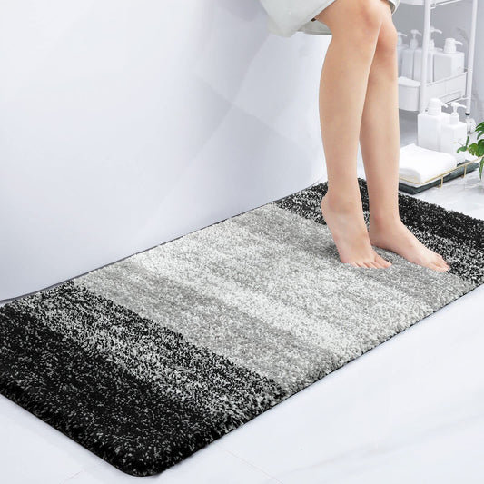 Homaxy Soft Bathroom Rug 60x120 cm, non-slip washable Bath Mat Fluffy High Pile Bath Rug Microfiber Absorbent Bathmat Shower Mat (Black)