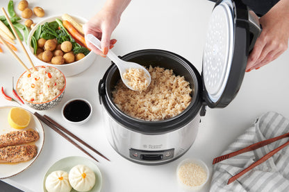 Russell Hobbs Rice Cooker 1.2L with Steamer - includes aroma lid (keep warm function, non-stick cooking pot, rice spoon & measuring cup, stainless steel) 27080-56