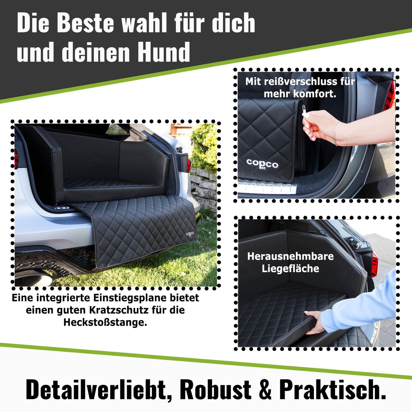 CopcoPet - Travel Bed dog bed for trunk 90x55x38cm faux leather - trunk protection dog water-repellent & scratch-resistant - dog bed car non-slip & sturdy with protective cover - travel bed dog Mocca