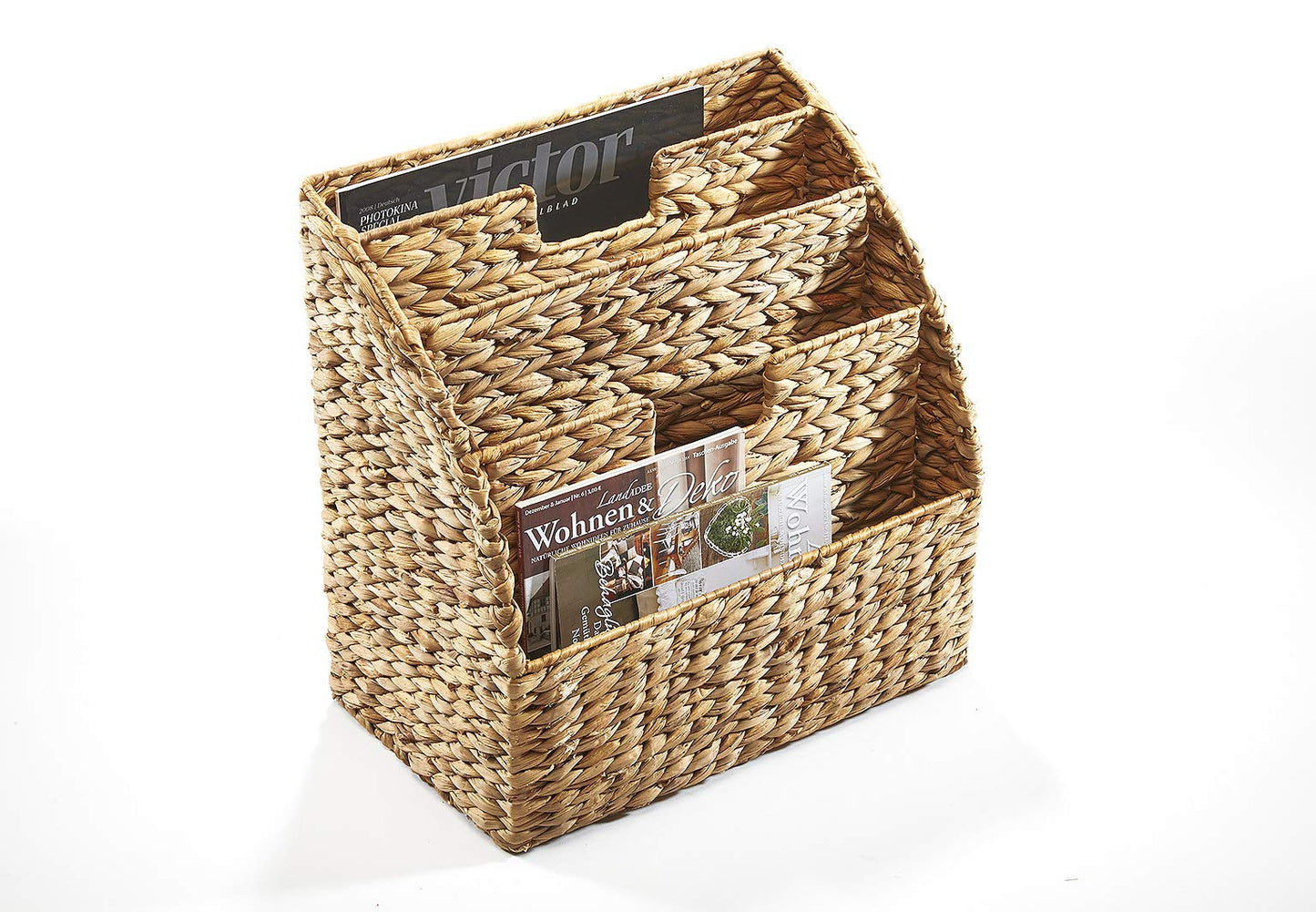 Kobolo newspaper stand STEP, 40x25x41 cm, brown, made of water hyacinth, stylish & sustainable magazine rack, newspaper holder for newspapers, magazines & books, modern magazine storage