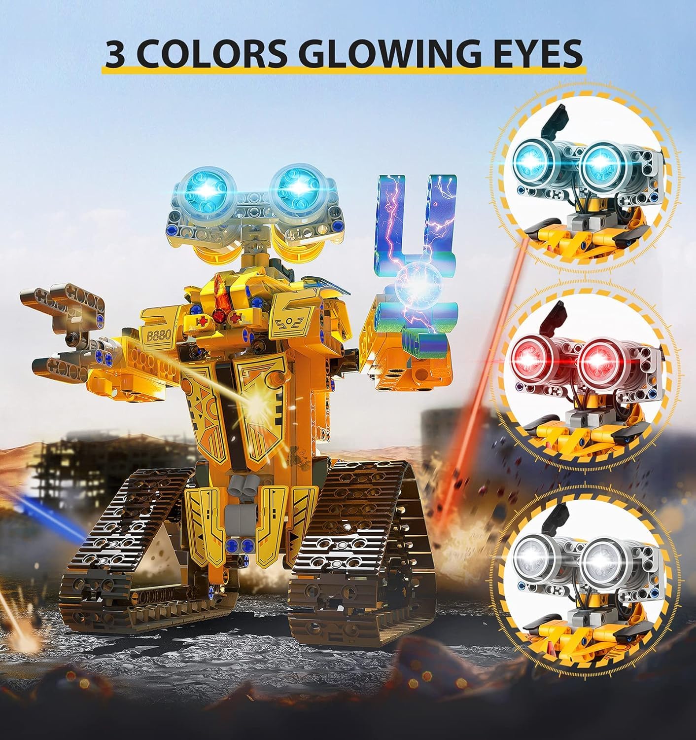Sillbird Technology Robot Kids Building Toy, Programmable Robot Kit, Remote Control Robot with Light and Sound, 360° Rotation, STEM Building Toy Boys Gift for 8-12 Year Old Boys.