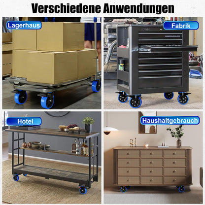 Asibaade heavy-duty casters 75mm swivel casters up to 480KG capacity 360° rotation for furniture transportation & industrial transport Black-Blue