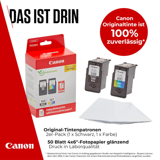 Canon Ink & Paper Multipack - PG-560/CL-561 Original Printer Ink Cartridges 2-Pack (1 x Black, 1 x Color) & 4x6 Photo Paper (50 Sheets)