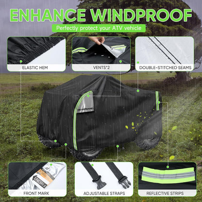 NEVERLAND XXXL Quad ATV Cover - Quad Vehicle Protection Cover 256*110*120cm Phosphorescent Dirt Repellent Winterproof Dustproof Rain UV Protection Black & Silver