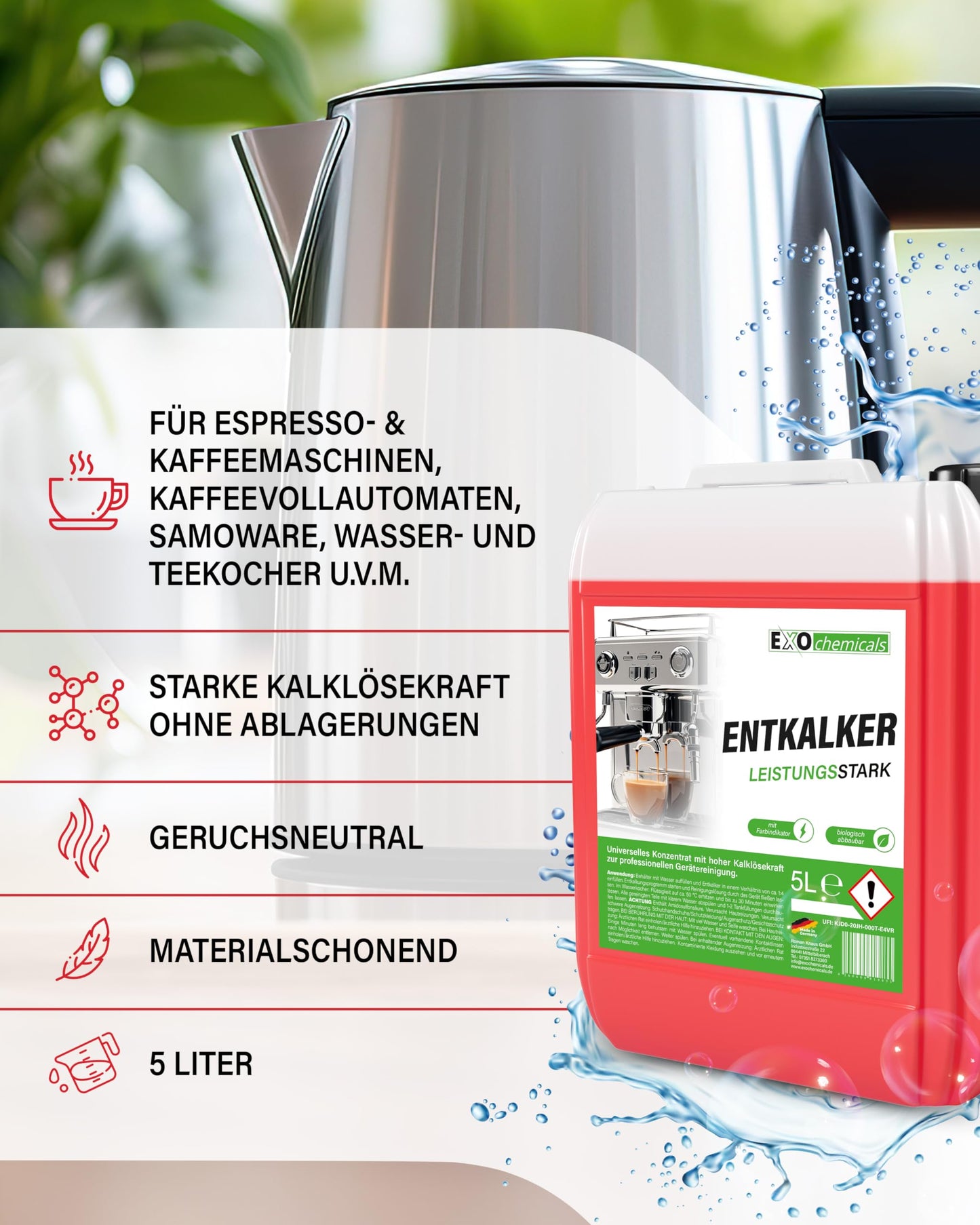 Universal descaler in a 5 liter canister for coffee machines and fully automatic machines | universally applicable for powerful device cleaning | for 40 applications (5 liters)