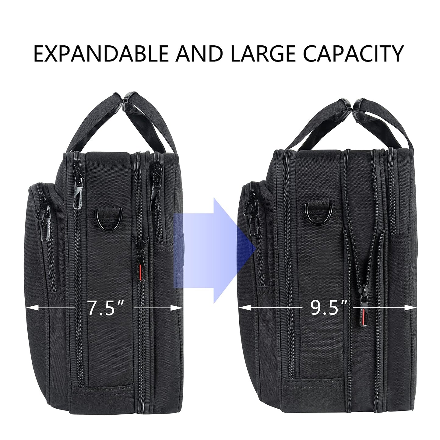 VANKEAN laptop bag for up to 18-inch laptops XXL Water-resistant gaming computer bag for men women Expandable capacity for travel/business/school - Black