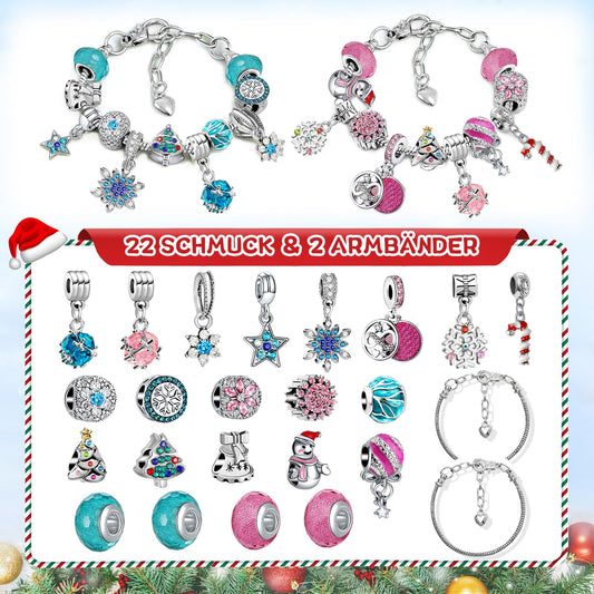 KAZATE Advent Calendar 2025 for Girls, Christmas Jewelry Calendar, 24 Fillings DIY Charms Bracelet Kit, Christmas Gift for Teenagers 6-12 Years, Blue Pink (Pink+Blue)