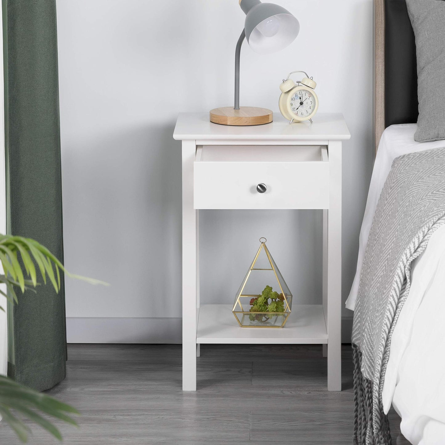 Yaheetech 2 Pack Nightstand Side End Table with Drawer and Shelf Modern Telephone Table Coffee Table made of MDF 40 x 30 x 61 cm, White
