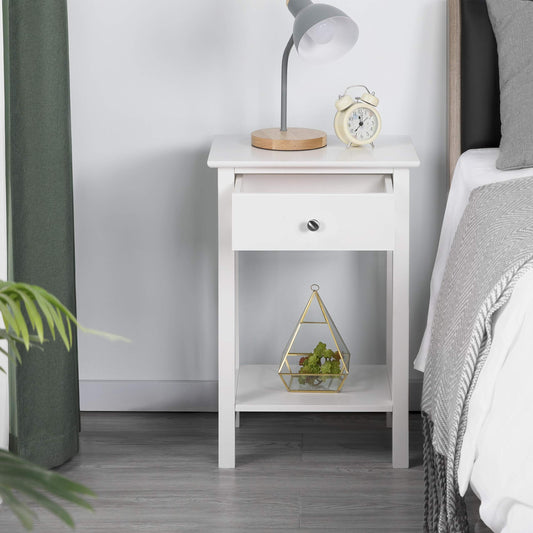 Yaheetech 2 Pack Nightstand Side End Table with Drawer and Shelf Modern Telephone Table Coffee Table made of MDF 40 x 30 x 61 cm, White