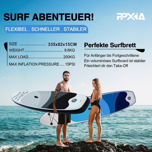 Stand Up Paddle Board with seat, Inflatable SUP Board Surfboard, 440lbs capacity, Paddle board accessory for beginners, adults, kids (Black, 320 x 82 x 15 cm)