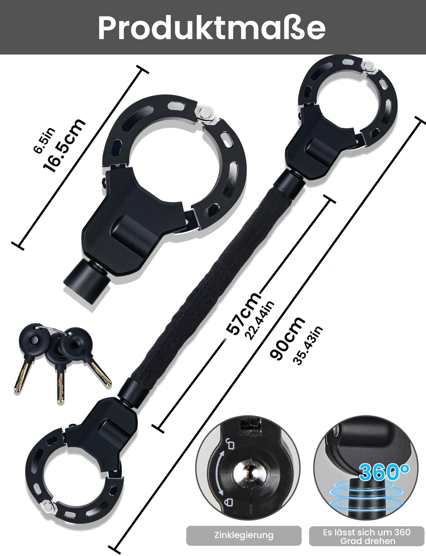 COICER E Scooter lock, handcuff lock with key, lock for E scooter, bike lock ebike high security, 35.43inch bike lock, accessories for electric bikes and electric scooters - 1.9KG