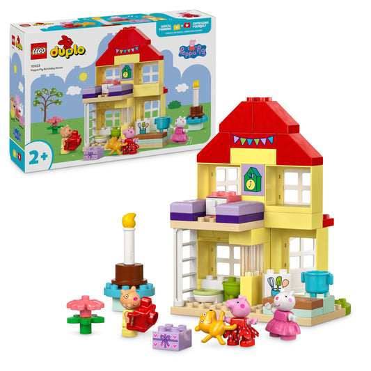LEGO DUPLO Peppa's Birthday House: creative toy with 3 figures, buildable and rebuildable toy house for kids aged 2 and up, boys and girls, promotes dexterity 10433