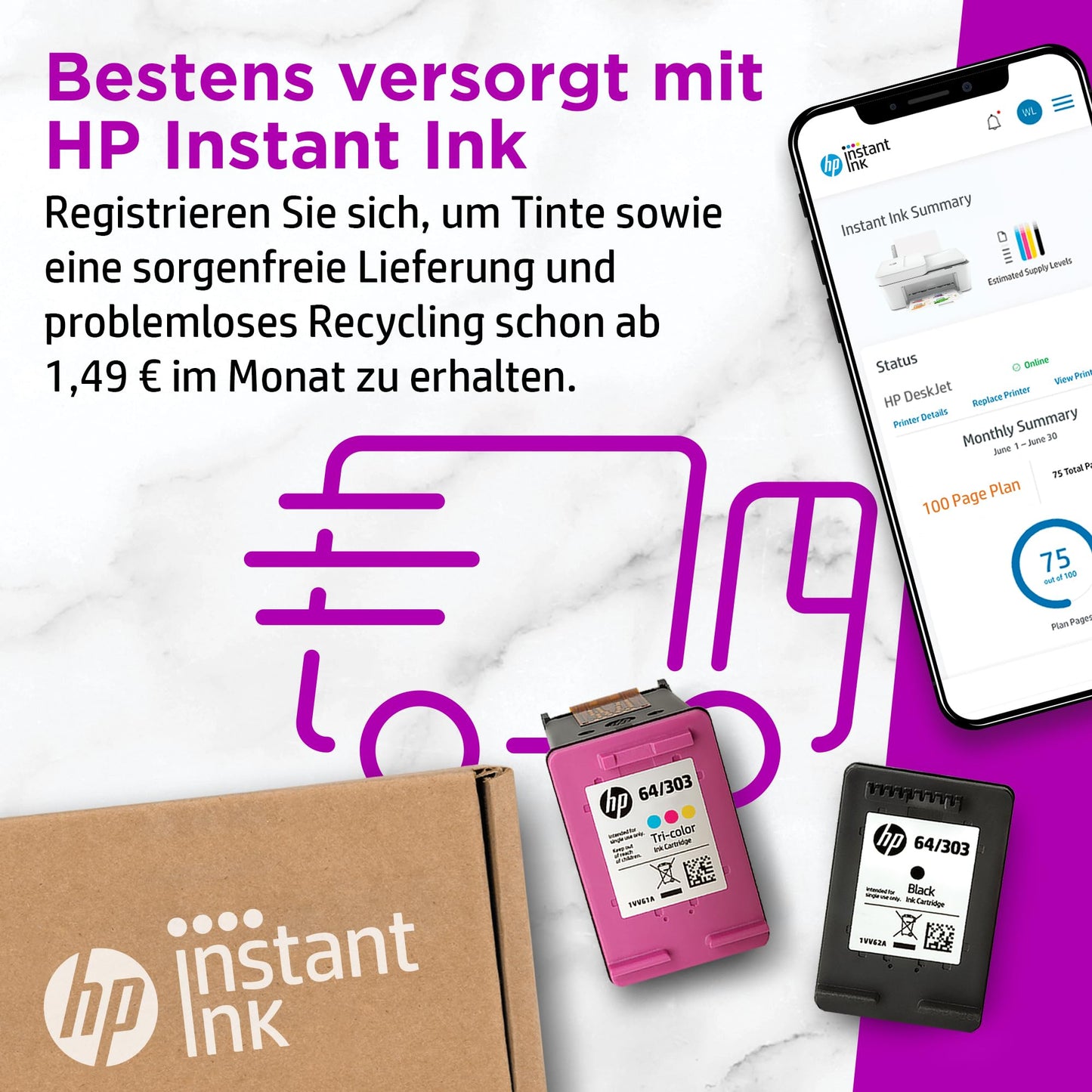 HP DeskJet 4120e multifunction printer (HP+, printer, copier, scanner, mobile fax, Wi-Fi, AirPrint) including 6 months of Instant Ink.
