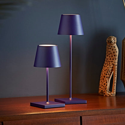 SIGOR Nuindie - Dimmable LED battery-powered table lamp for indoor & outdoor use, IP54 splash-proof, 38 cm in height, rechargeable with Easy Connect, 12 h runtime, plum blue