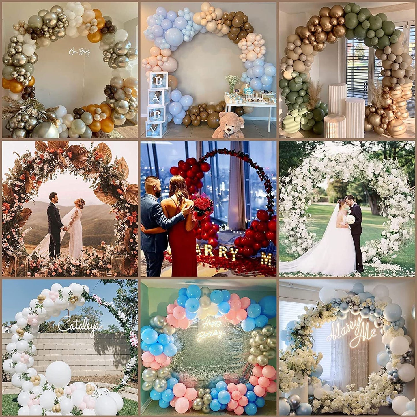 2M Metal Balloon Arch Kit, DIY Curved Arch, Iron Wedding Arch, DIY Metal Round Balloon Arch Garland, Round Ring Balloon Arch Kit, Flower Decoration for Birthday Party, Wedding, Christmas
