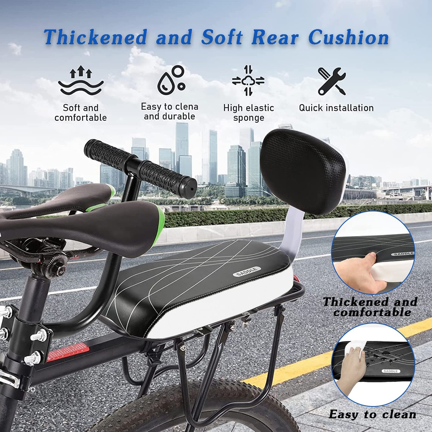 Auvstar Kids Safety Bicycle Rear Seat Accessory Set, Rear Seat Cushion Armrest Footrest Set for Girls/Boys/Children.