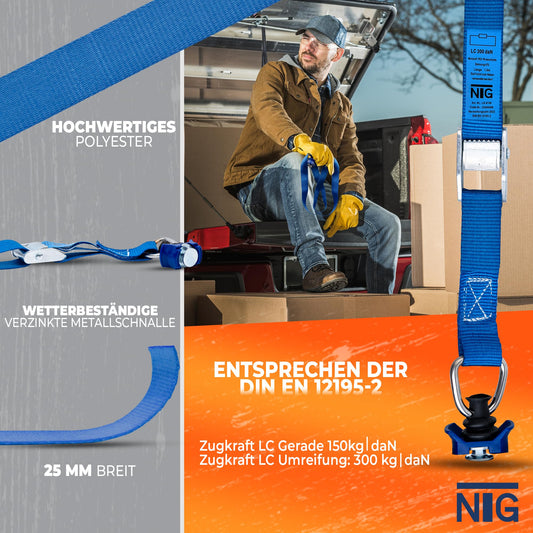 1-12 pieces of tension straps for airline rails with ratchet lock and plastic fitting | Lashing rail | DIN EN 12195-2 (3 pieces)