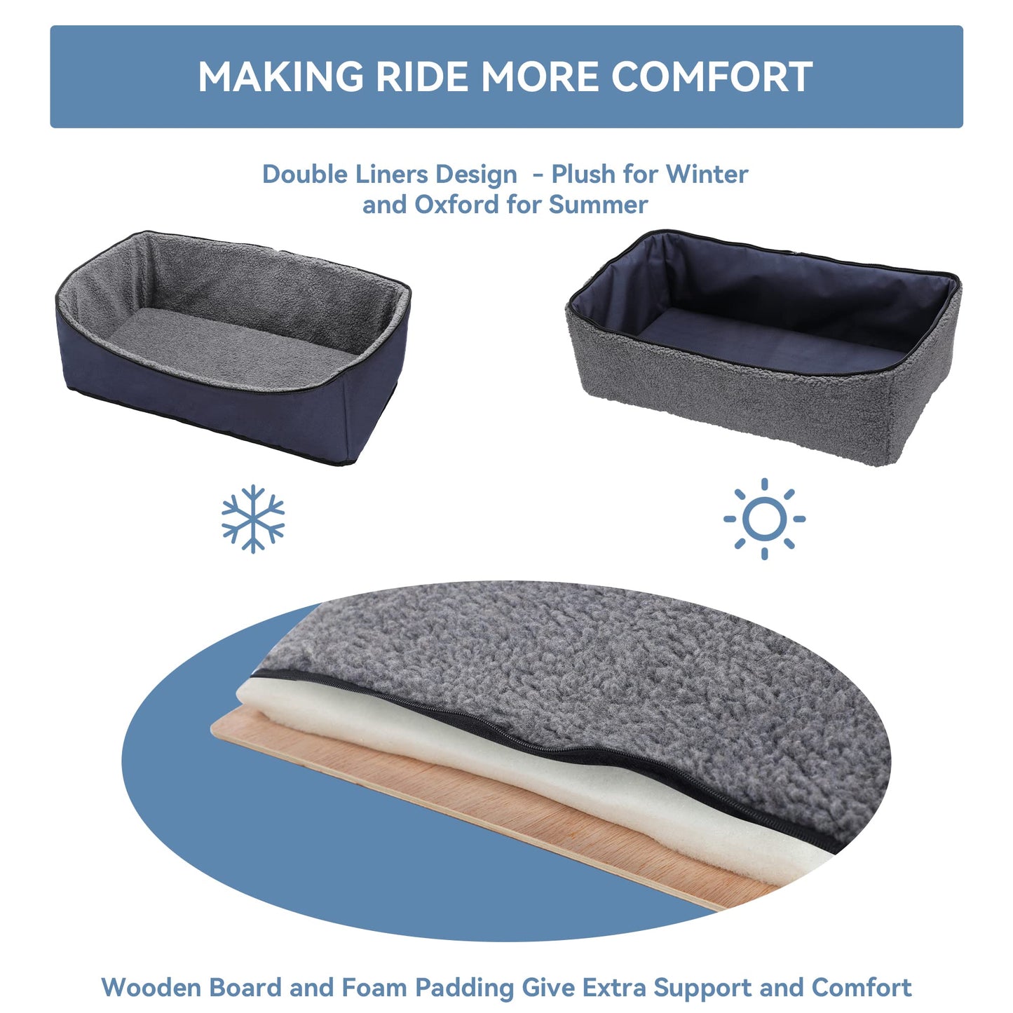 A 4 pet car seat for large dogs or 2 small ones, foldable for backseat with safety belt and storage bag, double-sided mat.