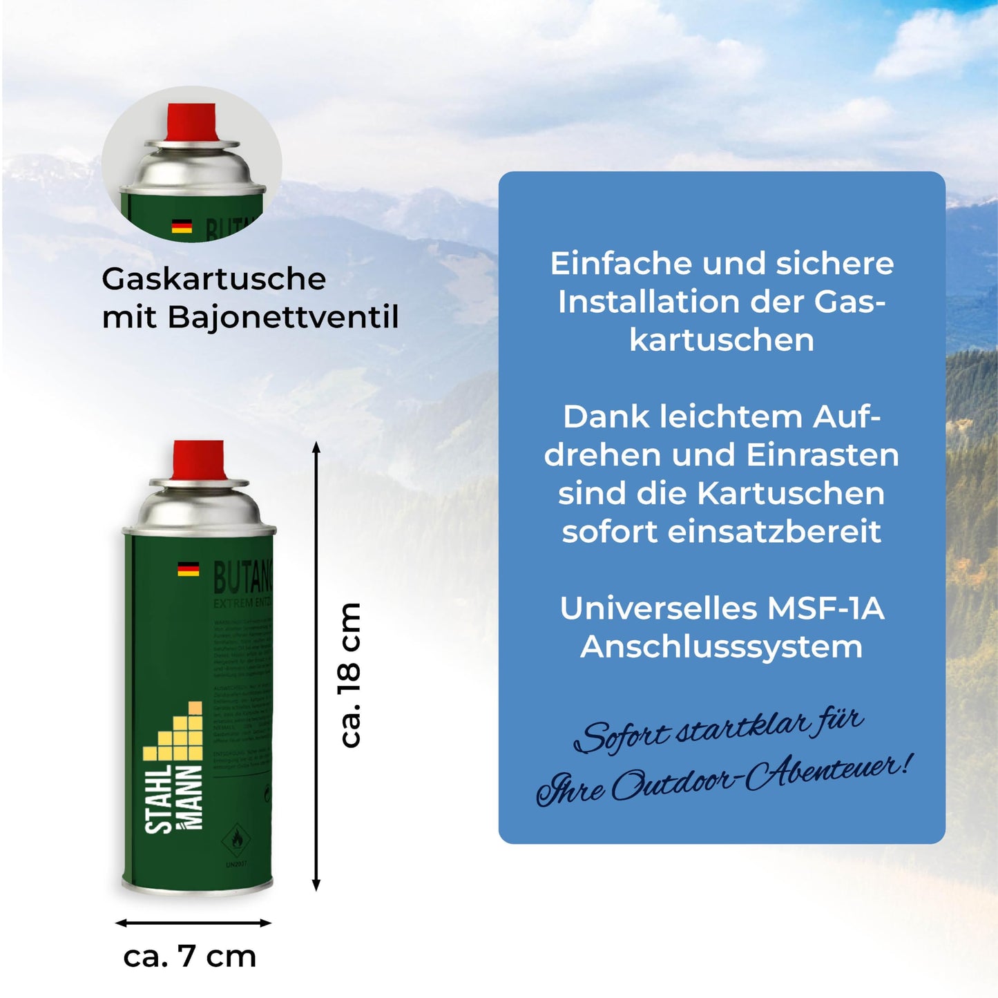 STAHLMANN® 28x Gas Cartridges 227g [Made in EU] - Butane gas cartridge with MSF-1a valve for camping stoves, grills, gas cookers, gas heaters, weed burners - Gas cartridges