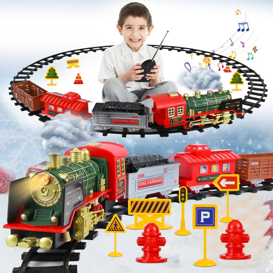 Ulikey Electric Train for Kids, Remote Control Steam Train Toy with Light and Sound, Christmas Train around the Tree, Christmas Steam Locomotive Gift for Kids aged 3 years and up.