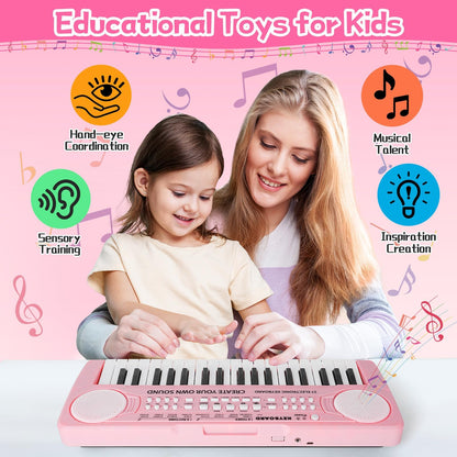 Hilifexll Keyboard for Kids 3+, Portable Multifunctional Children's Keyboard with 37 Keys and Microphone, Musical Toy Piano Keyboard Learning Toy Gift for Boys Girls 3-6 Years Old, Pink.