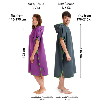 Fit-Flip Beach Poncho for surfers - quick-drying microfiber towel poncho - changing aid for beach - ultralight surf ponchos - adult bath poncho (size M, green/dark blue)