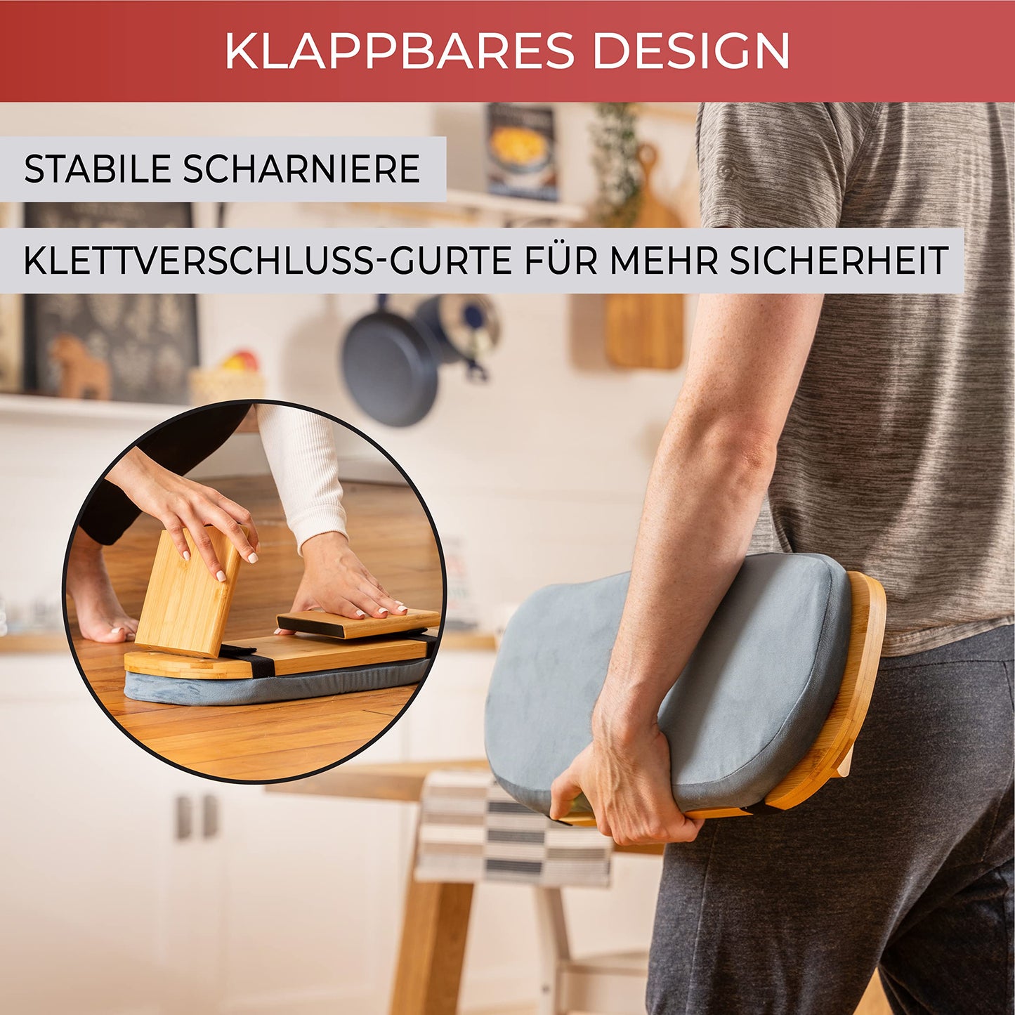 Florensi Meditation Bench - Folding Meditation Bench - Ergonomic Bamboo Meditation Stool - Stable Meditation Chair with Meditation Cushion for Kneeling & Sitting - Deeper & Longer Meditation