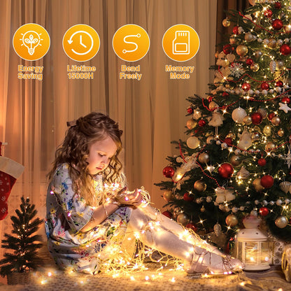 GlobaLink 100M Christmas Lights Outdoor, 1000LED String Lights Outdoor Plug-in Balcony Warm White Waterproof IP44 with 8 modes for indoor and outdoor Christmas railing balcony garden decoration.
