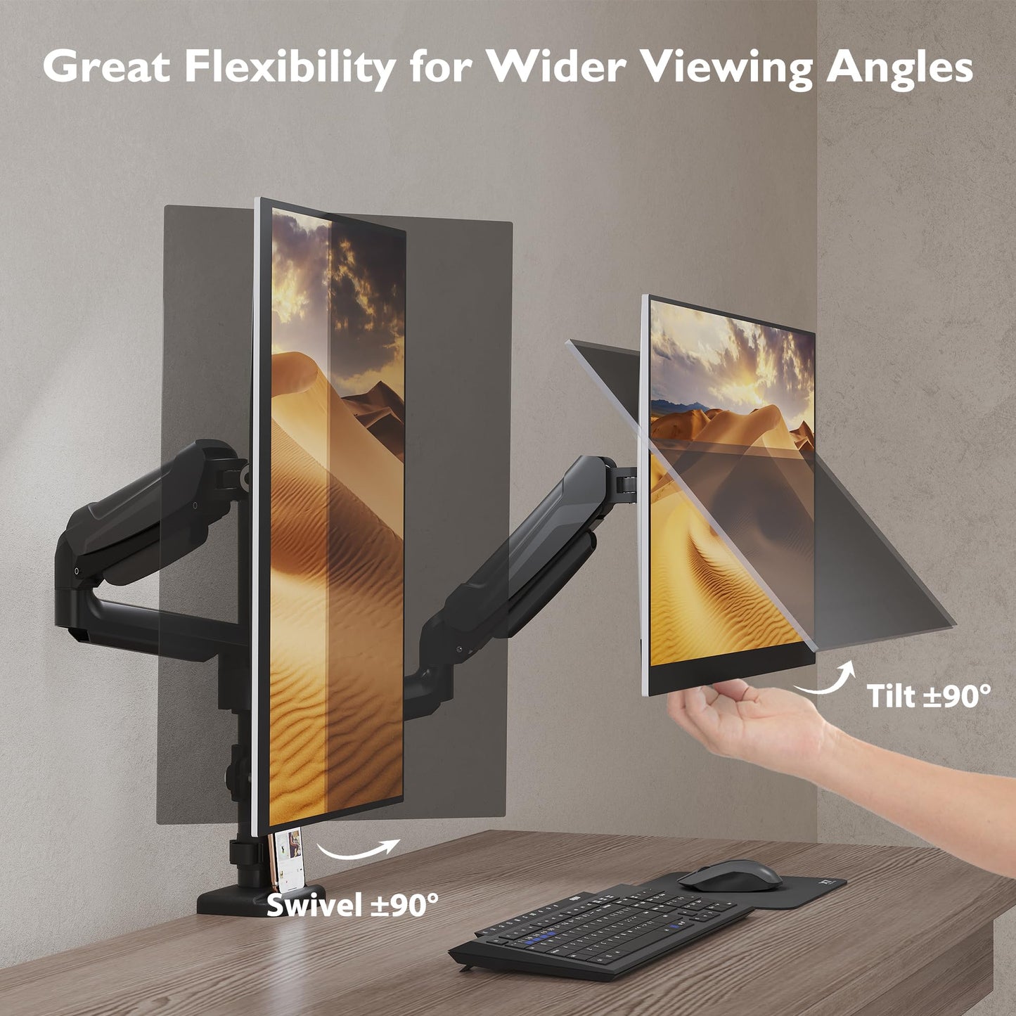 BONTEC Dual Monitor Stand for 13 to 32 inch LED-LCD Screens Holds 3-9 kg, Monitor Mount Height Adjustable Tilt Swivel and Rotate, VESA 75/100mm