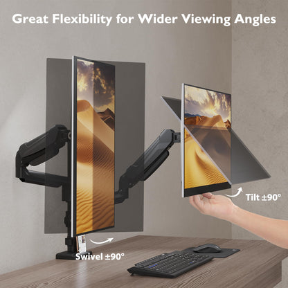 BONTEC Dual Monitor Stand for 13 to 32 inch LED-LCD Screens Holds 3-9 kg, Monitor Mount Height Adjustable Tilt Swivel and Rotate, VESA 75/100mm