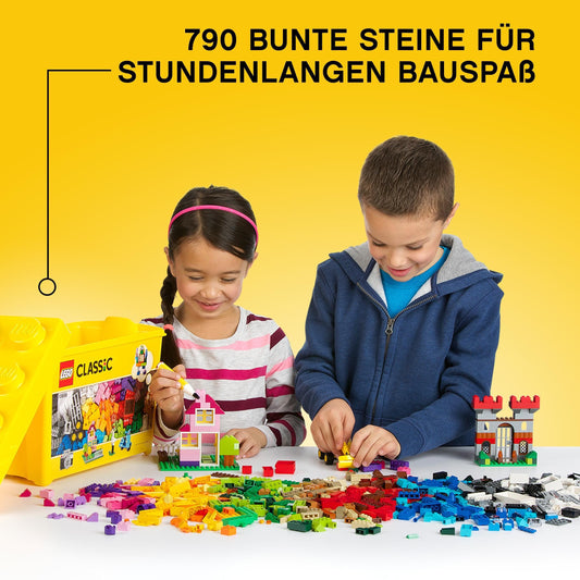 LEGO Classic Large Brick Box, construction toy for girls and boys with storage box, includes colorful LEGO bricks, wheels, doors, etc. in 33 colors, gift for kids ages 4 and up 10698
