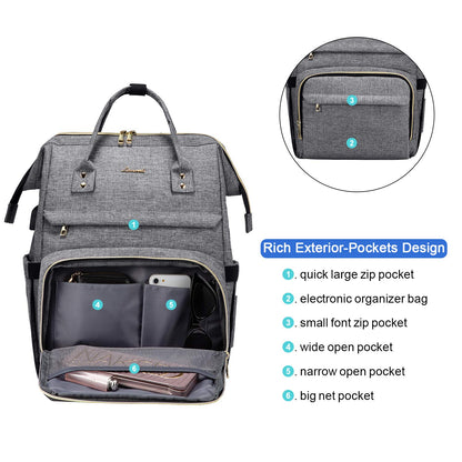LOVEVOOK Laptop Backpack for Women 17 Inch, Waterproof Student Backpack with Handle, Large School Bag, for Business University Travel Work, Gray