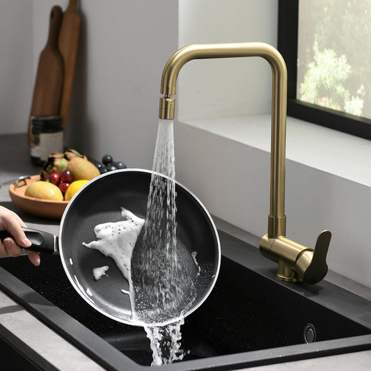 Pre-Window Kitchen Faucet, Brushed Gold Kitchen Faucet Folding, Foldable Single Lever Kitchen Mixer Tap With Cold and Hot Water Hoses.