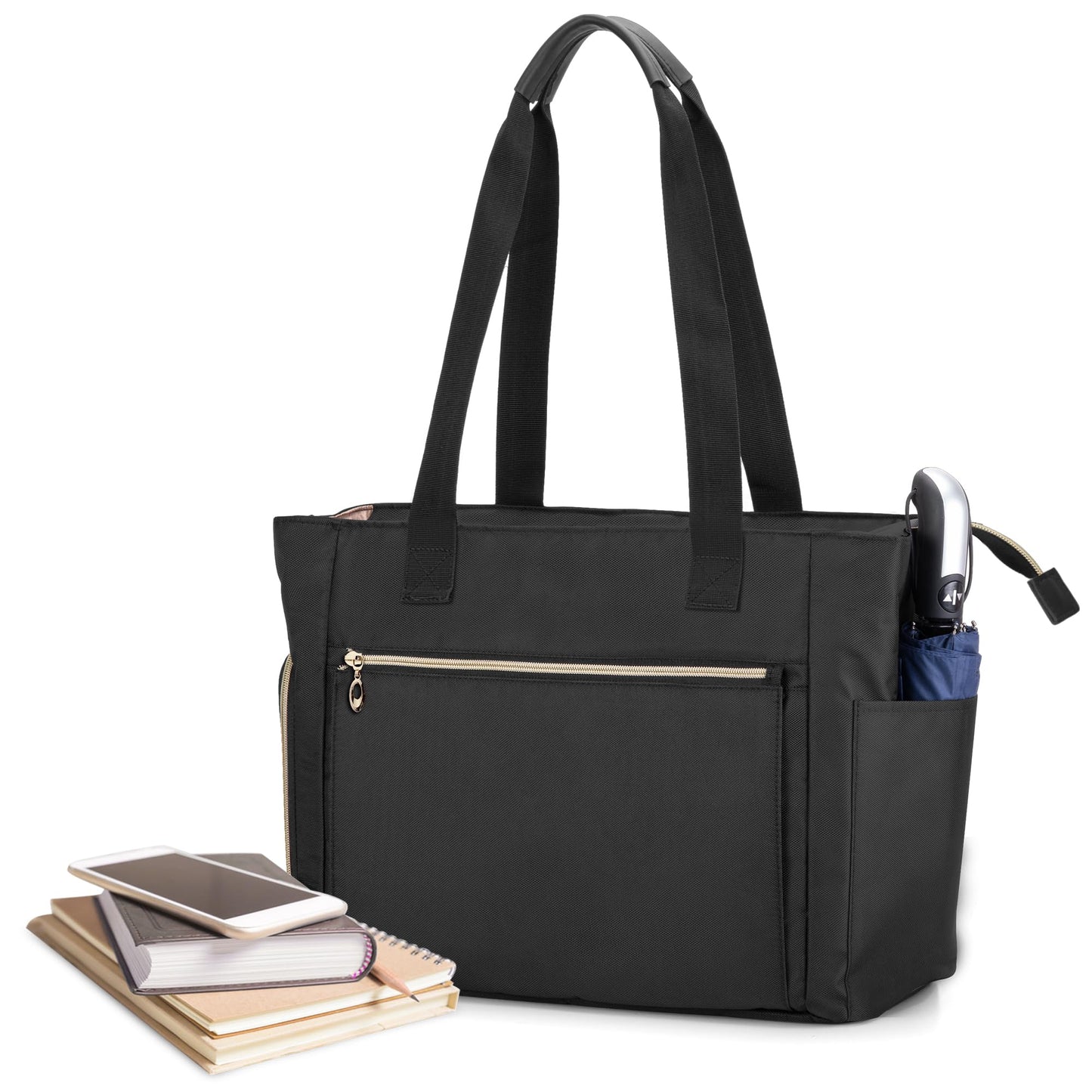 CURMIO Teacher Work Bag for Women, Portable Teacher Tote with Padded Sleeve, Briefcase with Compartments for Laptop, School Supplies, Teacher Supplies, Empty Bag, Black