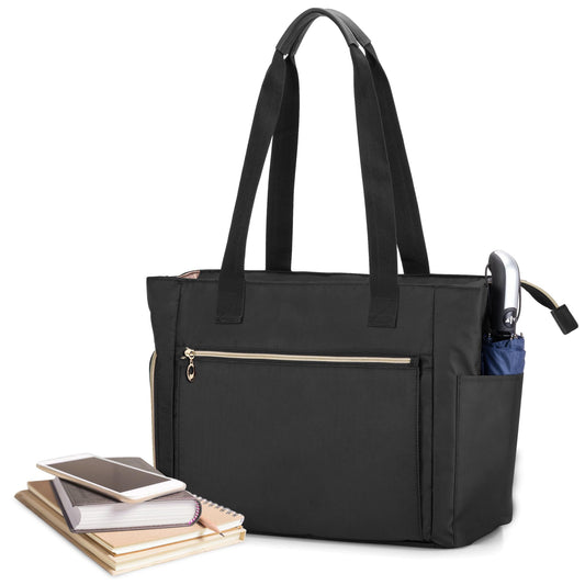 CURMIO Teacher Work Bag for Women, Portable Teacher Tote with Padded Sleeve, Briefcase with Compartments for Laptop, School Supplies, Teacher Supplies, Empty Bag, Black