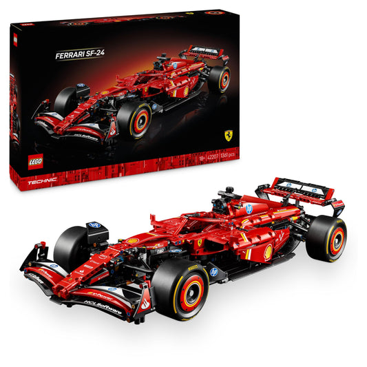 LEGO Technic Ferrari SF-24 F1 race car - adult model car - Formula 1 collectible set - V6 engine, gearbox, steering, and DRS in 1:8 scale - Gift for motorsport & race car fans 42207
