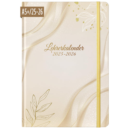Teacher Planner 2025 2026 - A5+ Teacher Planner, Teacher Calendar 2025 2026 A5 for School Planner 2025 2026 from August 2025 to July 2026, Back Pocket, Hardcover - Beige