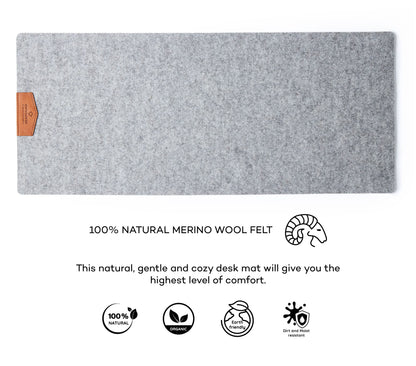 Large desk mat made of Merino felt 70x30 desk pad Grey felt underlay Natural felt Merino wool felt mouse pad Desk protection mat Keyboard mat sound absorbing environmentally friendly