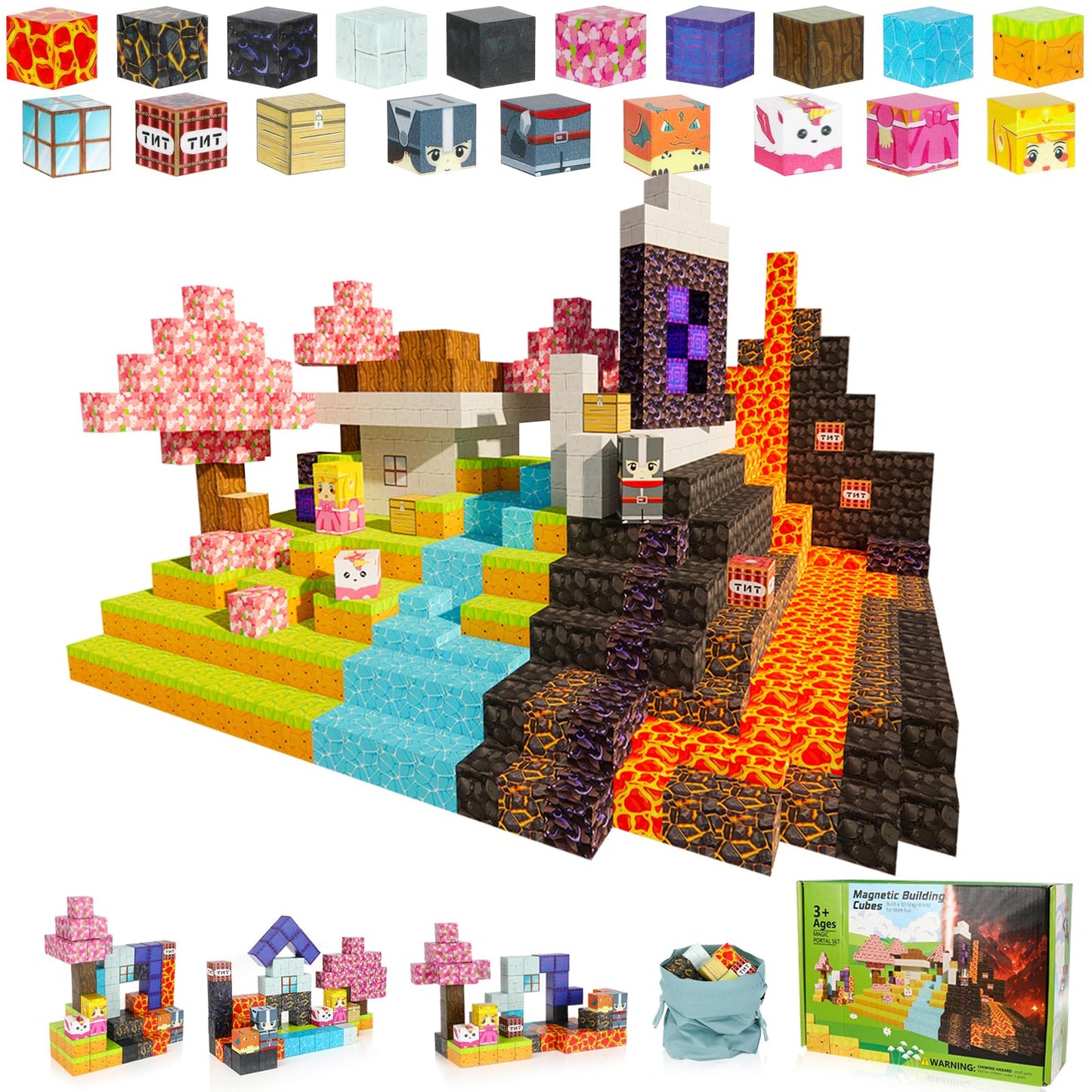Pavlleen 84 Piece Magnetic Building Blocks, Build My Magnet World Set, Lumberjack Adventure Game for Boys and Girls, for Kids Ages 3 and Up, Creative Children's Games Kids Toys