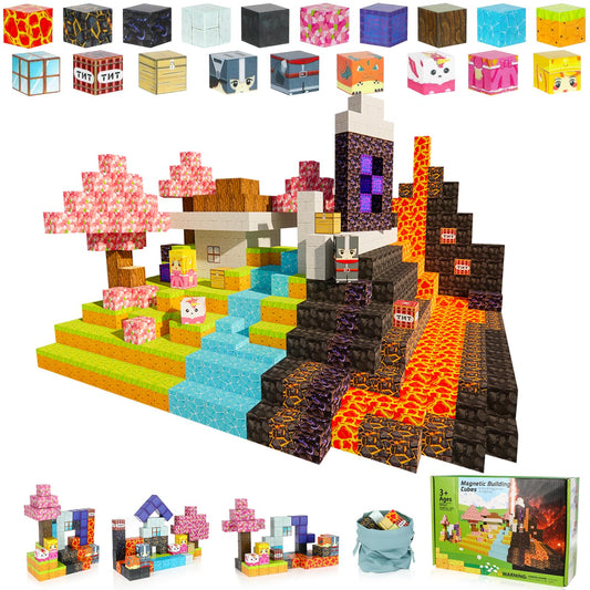 Pavlleen 84 Piece Magnetic Building Blocks, Build My Magnet World Set, Lumberjack Adventure Game for Boys and Girls, for Kids Ages 3 and Up, Creative Children's Games Kids Toys