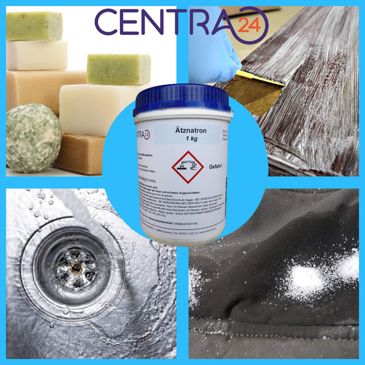 Centra24 Sodium hydroxide, beads, 1 KG in can, caustic soda, lye beads, stripping, lye, soap, cleaner, caustic soda, NaOH, soap sodium, industry, laboratory, pipe cleaner