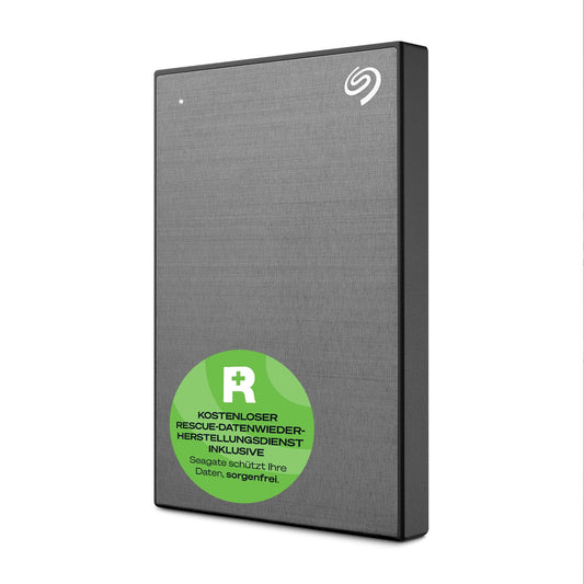 Seagate One Touch 2TB portable external hard drive, hardware encryption with password access, compatible with PC, Notebook, Mac, Xbox One & Series, PS4, PS5, USB 3.0, Space Gray color, includes Rescue Service, model STKY2000404